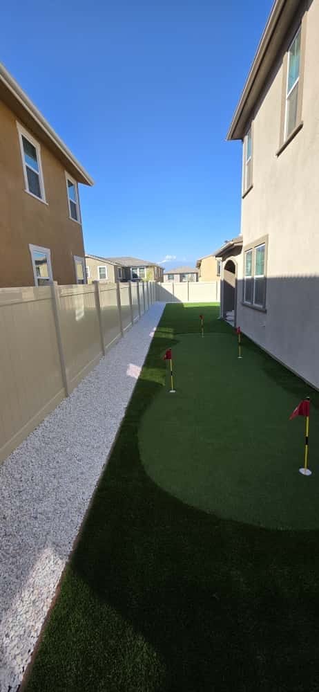 Side yard putting green installation in Sherman Oaks by Option 1 Builders