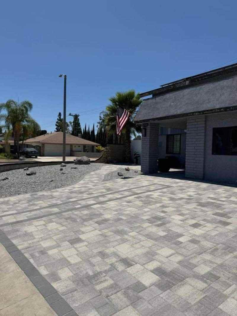 Paver driveway and gravel border
