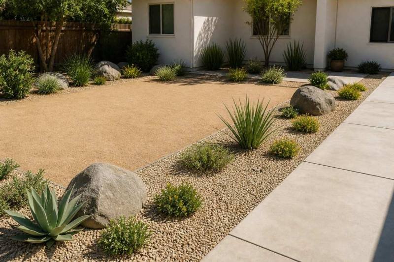 Decomposed granite and concrete yard finish